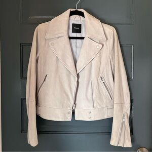 Theory Suede Downtown Moto Jacket Silver Mist size Small